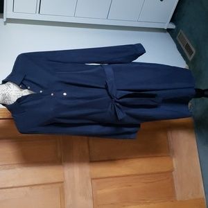 C. Wonder Sz. M Navy Blue Collared Shirt Dress Button Front With Tie EUC